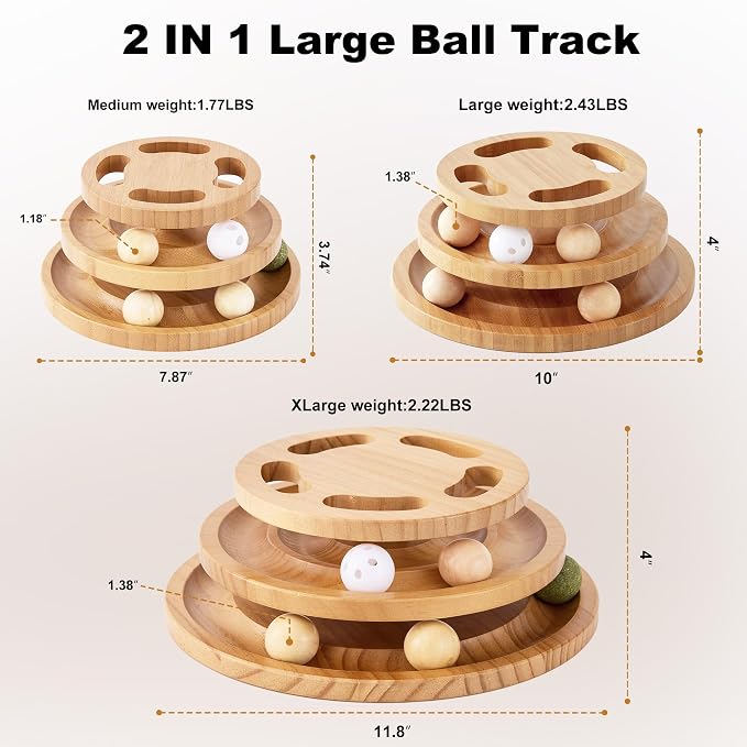 ZOMISIA Cat Ball Track Toy with Puzzle Top, Wooden Cat Toys for Indoor Cats with Spinning Balls, Interactive Large Cat Ball Tower for Kitten Kitty Exercise Mental Physical