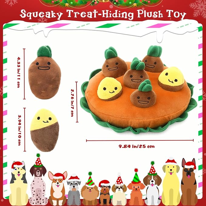 Skylety 7 Pcs Interactive Dog Toys Set, Snuffle Mat for Dogs, Treat Hiding Puzzle and Squeaky Plush, Sweet Potato Dog Toys for Small Medium Dogs, Training and Boredom Relief Plaything