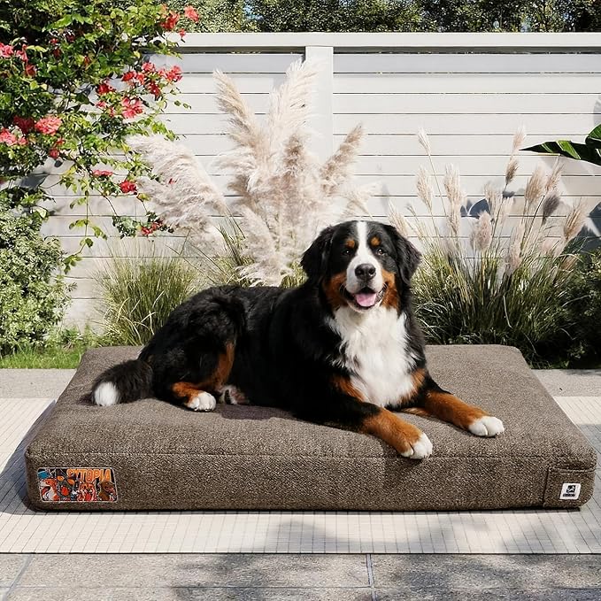 Sytopia 47 Inch Indestructible Durable Dog Beds for XXL Dogs, Chew Proof Waterproof Pet Crate Pad with Machine Washable Removable Cover, Great for Indoor, Outdoor, Crate, Patio Use, Brown