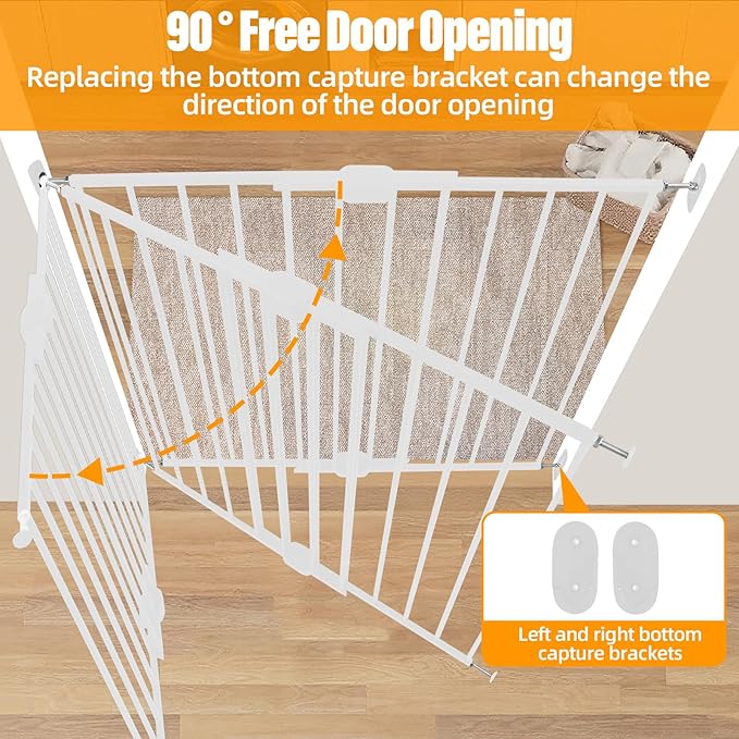 Adjustable Pet Safety Swing Gate, Hardware-Mounted Metal Gate for Stairs and Doorways, Secure Latch for Pets (White, 24"-40.5" W x 28.75" H)