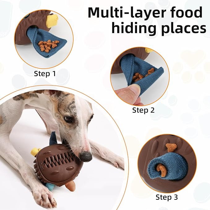 Dog Snuffle Hedgehog Ball Toy - Interactive Dog Chew Toy Puppy Treat Dispenser for Teething and Mental Stimulation, Suitable for Mental Development Pet Hidden Food Puzzle Toys (Brown)