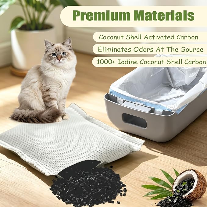 NewKe 6 Pack Activated Carbon Cat Litter Box Deodorizer for PARUUNTYS and for Cumrige Automatic Litter Box, Unscented, Long-Lasting Deodorant Refills for Automatic Cat Litter Box