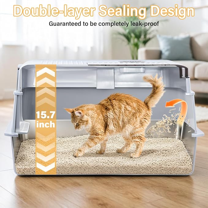 XXXL Stainless Steel Litter Box with Lid,Extra Large Enclosed Metal Cat Litter Box for Big Cats, Multiple Cats,Odor Control,Anti-Leakage, Includes Scoop & Pedal,27.75 x 19.75x 15.7 inches