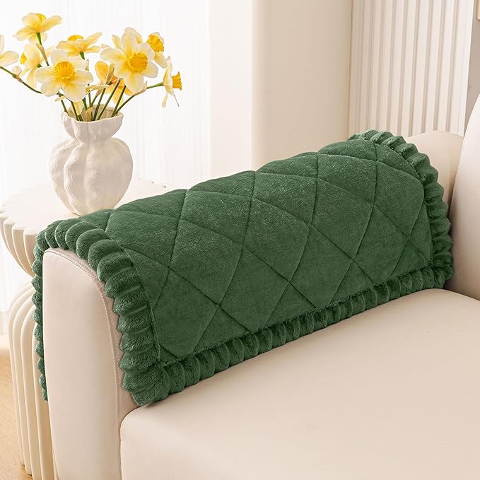 Smiry Couch Cover for Dogs, Non Slip Washable Pet Sofa Protector for Large Dogs, Cats, Fuzzy Plush Sofa Covers Backrest & Armrest, Against Fur, Dirt & Scratch Resistant, Green, 27.6"×27.6"