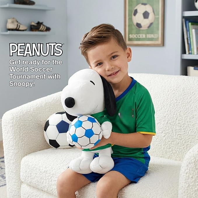 Peanuts Snoopy Soccer Plush Cuddle Pillow Buddy, Kids Bedding Super Soft Sports Pillow, 17" Tall, 2026 World Soccer Tournament (Officially Licensed Product) by Franco Collectibles