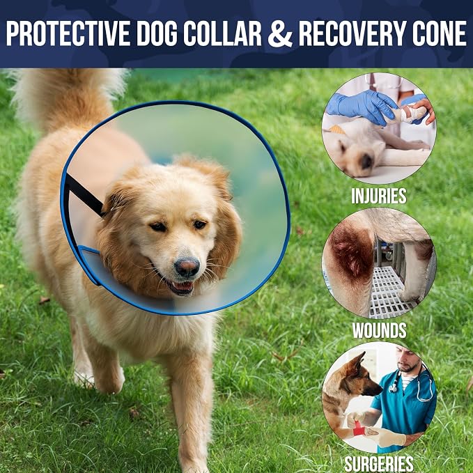 OneTigris Soft Dog Cone for Dogs After Surgery, Breathable Pet Recovery Collar for Large Medium Small Dogs and Cats, Adjustable Dog Cone Collar, Elizabethan Collar (Blue, S)