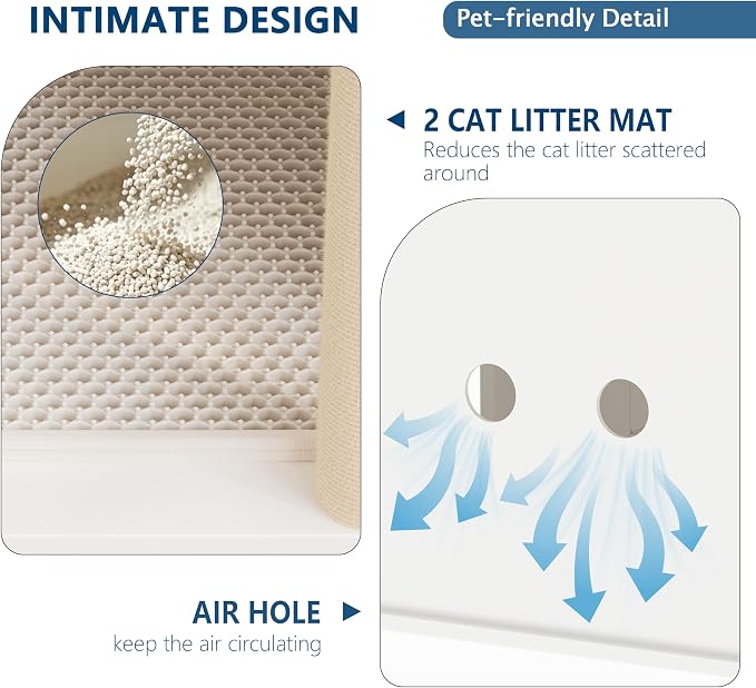Cat Litter Box Enclosure, Two-Story Wooden Hidden Litter Box Furniture with Scratching Post, Multi-Level Cat Washroom Cabinet for 2 Cats, Reinforced Wood Frame & Ventilated Design for Small Apartment