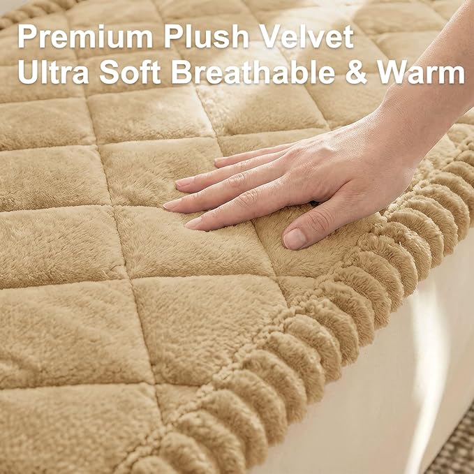 Smiry Couch Cover for Dogs, Non Slip Washable Pet Sofa Protector for Large Dogs, Cats, Fuzzy Plush Sofa Covers for 2 Cushion Couch, Against Fur, Dirt & Scratch Resistant, Camel, 27.6"×47"