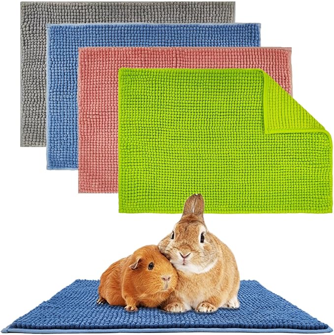 4 Pcs Guinea Pig Cage Liner, Bunny Washable Mats Rug Guinea Pig Fleece Bedding Reusable Rabbit Liner Small Animal Sleeping Bed for Bunny Ferret Rat Chinchilla