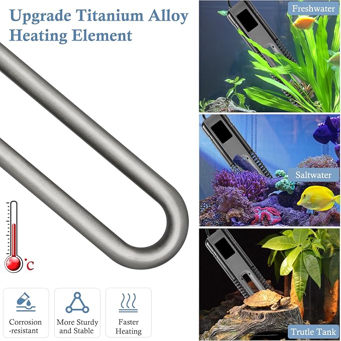 FEDOUR 600W 800W Titanium Aquarium Heater with Digital Controller, Submersible Aquarium Heater with Overheating Protection, for up to 220Gallon Fish and Turtle Tank (800W for up to 220Gal)