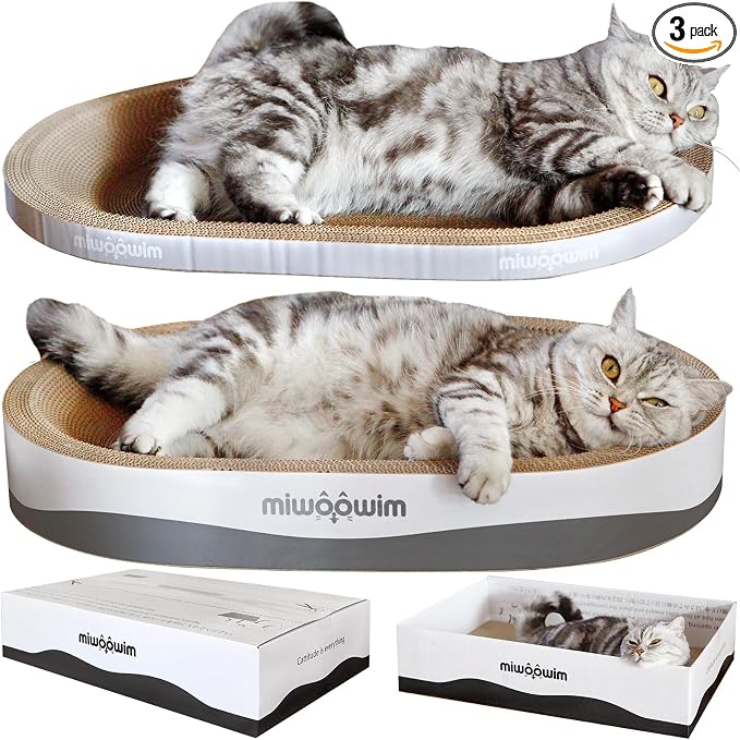 3PCS 23.6 Inch Extra Large Cat Scratcher Bed,Big Cats Box with Corrugated Scratch Pad, Scratching Lounge Bed,Oval Shape Cat Scratcher Bowl