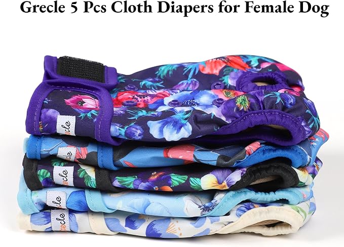 Female Dog Diapers 5Pcs - Premium Reusable Diapers for Doggie in Heat - Highly Absorbent Dog Diapers Female for Pet Incontinence with Adjustable Snaps, Rose, XL