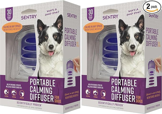 Sentry Behavior Portable Calming Diffuser for Dogs, Reduces Stress and Bad Behavior with Calming Pheromones, Easy-to-use Portable Design, 30 Day Release (Pack of 2)