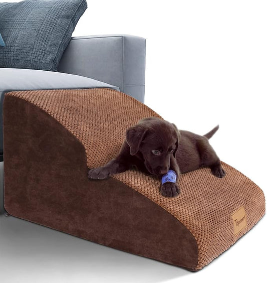 Topmart High Density Extended Foam Dog Ramp&Steps 2 Tiers,11.8" High,Non-Slip Dog Stairs,Soft Foam Pet Ladder with Removable Cover,Best for Injured,Older Cats,Pets with Joint Pain