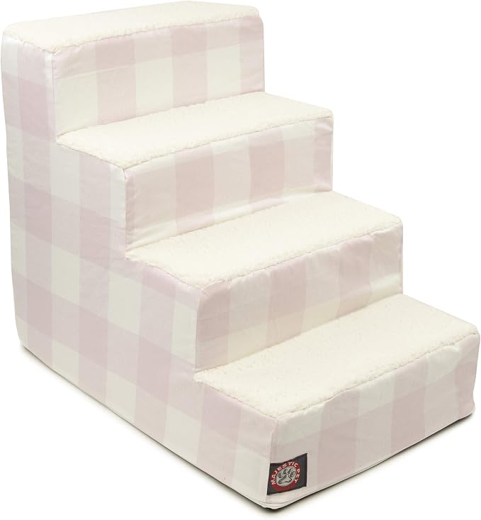 Majestic Pet Portable Pet Stairs | Soft Sherpa Steps Foam Feeling | Steps for Dogs & Cats | Dog & Cat Ramp | Indoor Only | Max Weight: up to 250 Lbs, 4 Step, Anderson Check Soft Blush