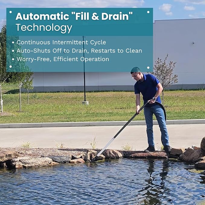 Half Off Ponds CleanSweep 1400 Pond Vacuum with a 13' Intake Suction Hose, 4 Extension Tubes, 3 Vacuum Nozzles, a 6.5 Foot Output Hose, and a Debris Collection Bag | 13 ft intake hose, 6.5 ft output hose, 4 extension tubes, 3 nozzles, Debris collection...