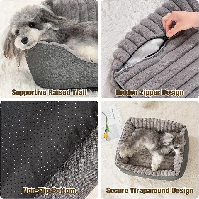 Avont Supportive Dog Bed for Small Medium Dogs, Plush Foam Fill, Grey | Removable Machine Washable Cover, Low 5.12" Entry for Pups & Seniors, 7:3 Foam-PP, Non-slip Bottom, Hidden Chew-proof Zippers