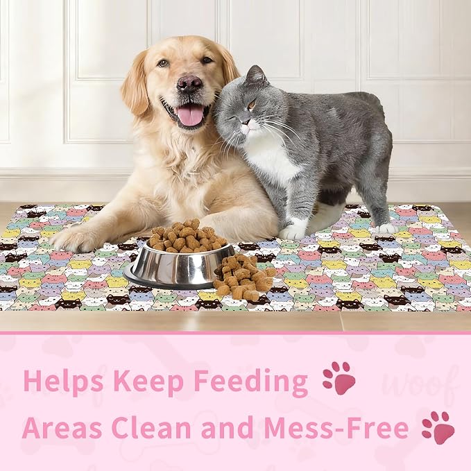 Cat Food Mat, Absorbent Pet Feeding Mat for Dog & Cat Food and Water Bowl, Non-Slip Quick Dry Pet Placemat Floor Protector for Messy Drinkers(17 x 30in)