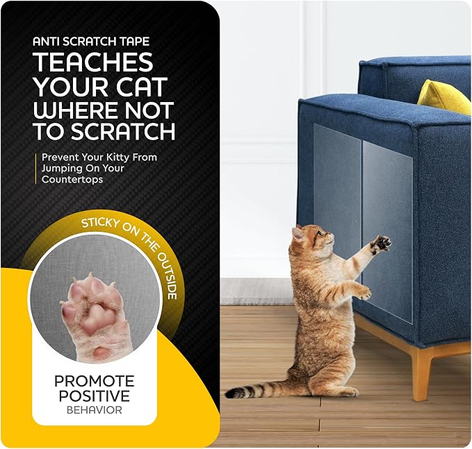 20-Pack Anti Cat Scratch Furniture Protectors, Couch Protector for Cats, Sofa Corner Scratching Training Tape Deterrent Made In USA