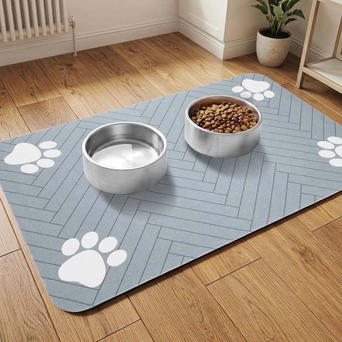 Pet Feeding Mat-Absorbent Dog Feeding Mat for Food and Water Bowl,No Stains Pet Placemat,Quick Drying Water Dispenser Mat for Dog and Cat,Easy to Clean Dog Accessories(L,Light Gray)