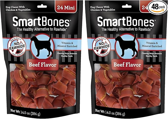 SmartBones Mini Chews with Real Beef,Rawhide-Free Chews for Dogs,(Pack of 48)
