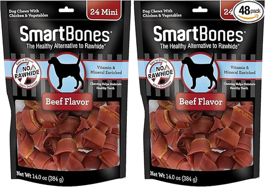 SmartBones Mini Chews with Real Beef,Rawhide-Free Chews for Dogs,(Pack of 48)
