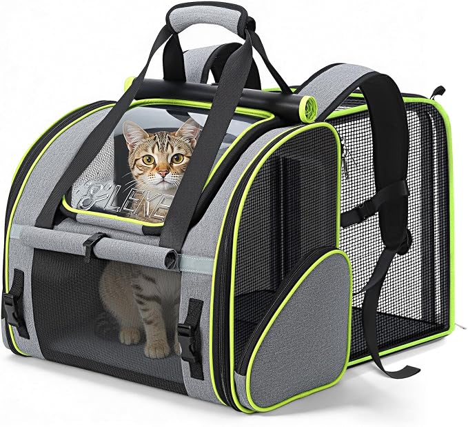 Lekereise Widened Pet Backpack Travel, Wide Pet Carrier Backpack for Cats and Small Dogs up to 18 lbs, Breathable Mesh Backpack Carrier with Sun Shade, Leash, Hand Carry for Travel Vet Car, Gray