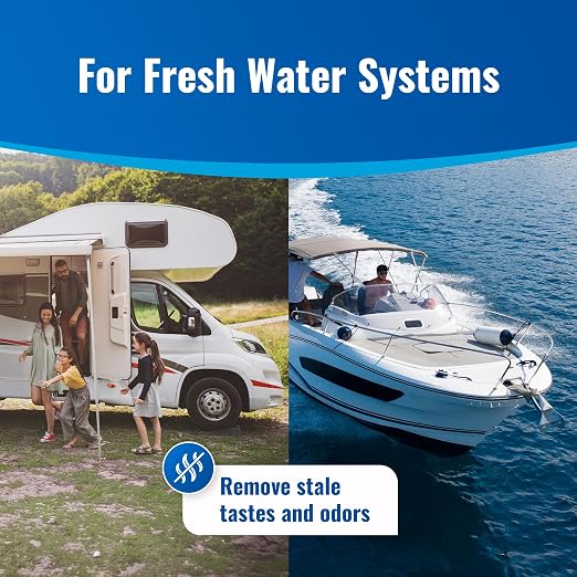 Complete Boat & RV Drinking Water Kit - 100 Aquatabs Water Purification Tablets + 50 Chlorine Test Strips + Water Flow Meter - for Boat & RV Tanks - By Aquamarine Water Solutions