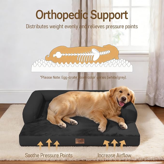 Comfort Expression Memory Foam Extra Large Dog Bed - Jumbo Large Dog Bed for Big Size Dog Waterproof Pet Couch Memory Foam Sofa Bolster with Removable Cover - 45 x 35