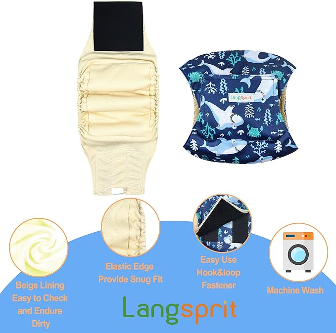 Langsprit Male Belly Bands for Dogs (Pack of 3) - Dog Diapers Male - High Absorbing Dog Wraps Washable - Reusable Small Doggy Doggie Puppy Dog Diapers (Medium,Waist:14-16.5 inches)