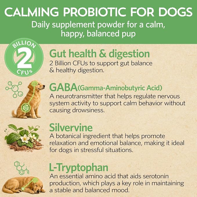 Fidobiotics Relaxin’ Rover Calming Supplement, Probiotics for Dogs with Valerian, Chamomile & GABA for Stress & Anxiety Relief, Tasty T-Bone Flavor 20 Servings