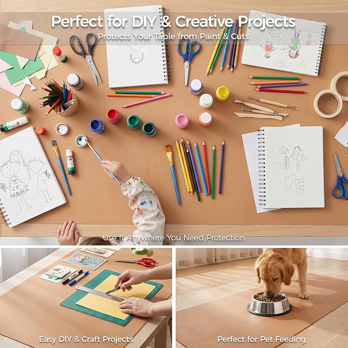 Extra Large Silicone Mat for Countertop & Table with Gift Tube Packaging, Thickened Non-Slip Heat Resistant Table Protector, Cuttable Waterproof Kitchen Prep & Kids Craft Mat