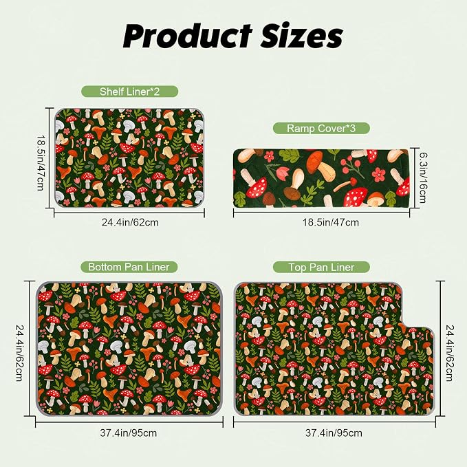 Bienbee Ferret Cage Liner Set, Waterproof Ferrets Cage Accessories for Small Animals Rats Chinchillas Hedgehogs Ferrets(Green Mushroom, Double Unit Combo)