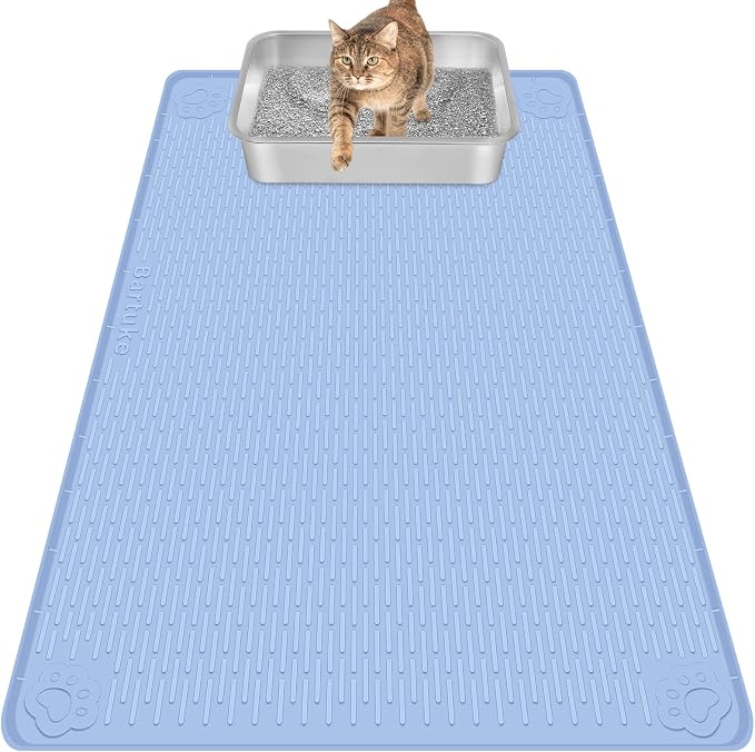 Cat Litter Mat, Extra Large 40" x 28" Silicone Mat Litter Trapping Mat for Scatter Control, Soft on Kitty Paws, Easy to Clean (Blue)