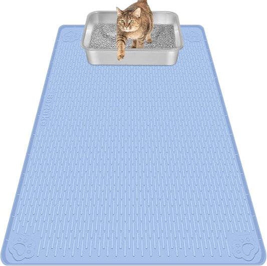Cat Litter Mat, Extra Large 40" x 28" Silicone Mat Litter Trapping Mat for Scatter Control, Soft on Kitty Paws, Easy to Clean (Blue)
