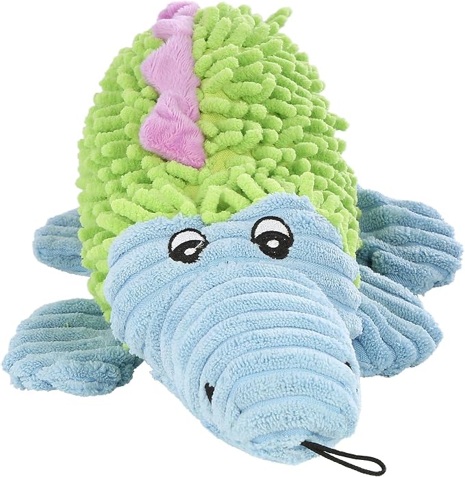 Petlou Durable Dog Plush Pastel Pals Toys with Squeakers and Crinkle in Multi-Size New Desgin (Yellow/Blue 2, 16" Pastel Pals Crocodile)