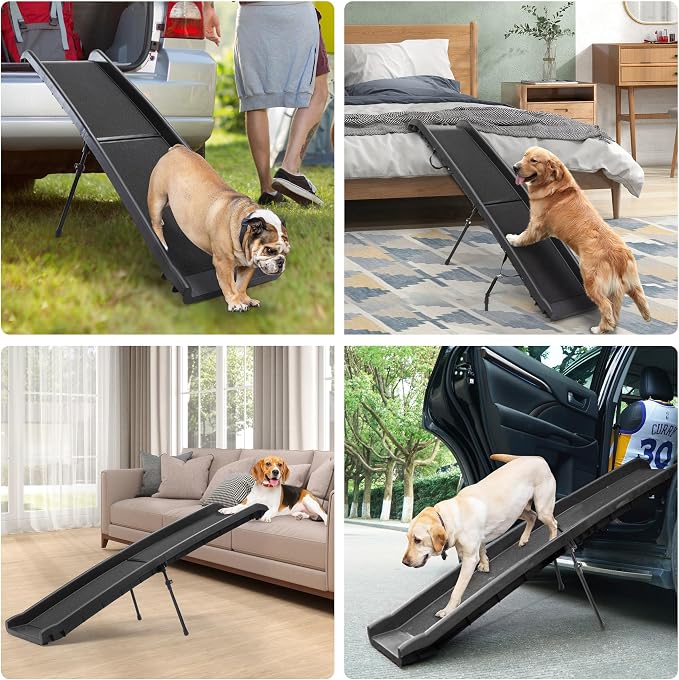 COZIWOW Folding Dog Ramps, 62”L Portable Pet Ramp for Large Dogs SUV,Cars,Lightweight Cat Ramp Non-Skid Surface Steps for High Bed,Stairs,Couch-Easy Storage(Black, 62" L)