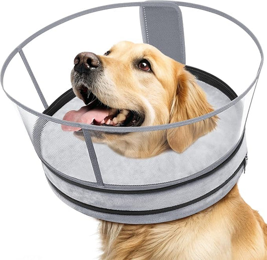Sponge Dog Cone After Surgery, No Inflation Required Dog Donut Collar to Stop Licking, Inflatable Cone Alternatives for Large Pets, Soft Recovery Collar with Protective Shield (Grey, XXL)