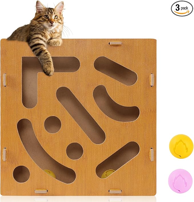 Cat Scratch Puzzle Enrichment Box,Maze Cat Nail File Enrichment Box,Interactive Cat Scratching Board,A Stress-Free Alternative to Nail Trimming,with Built-in Bell Ball for Indoor Cats