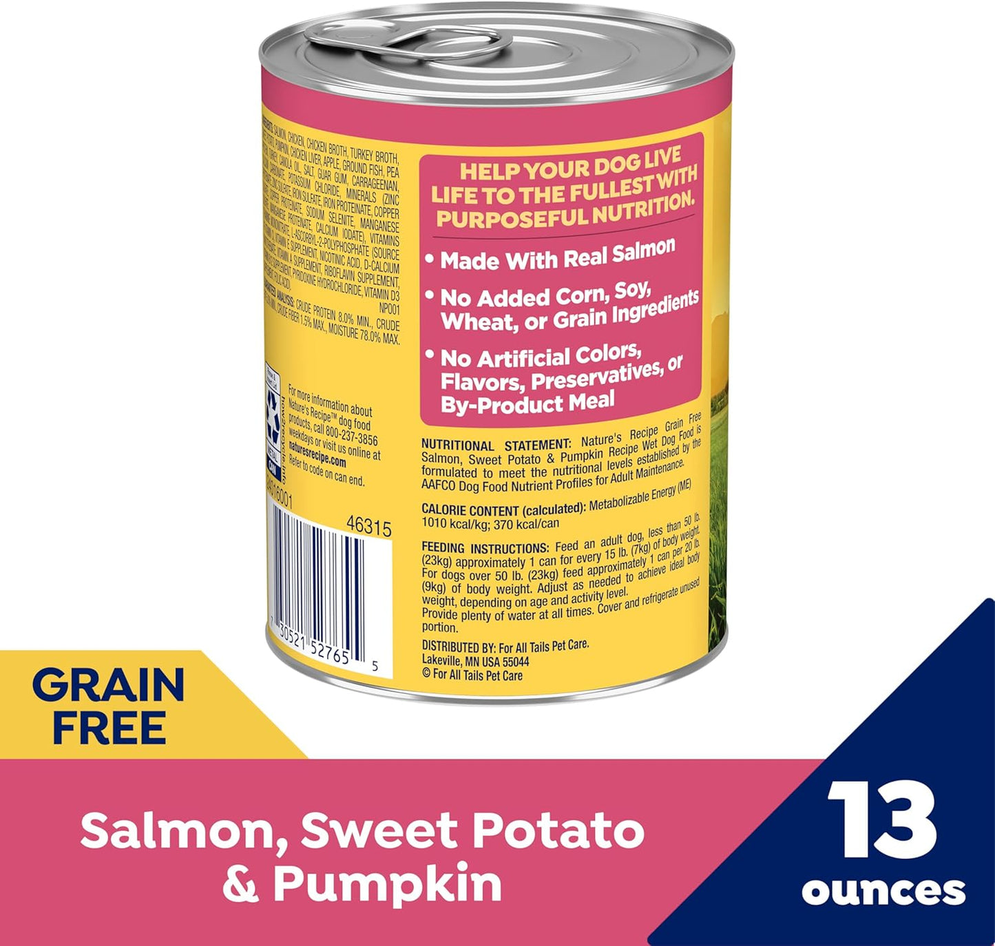 Nature's Recipe Grain Free Salmon, Sweet Potato, and Pumpkin Recipe Wet Dog Food, 13 oz. Can, 12 Count
