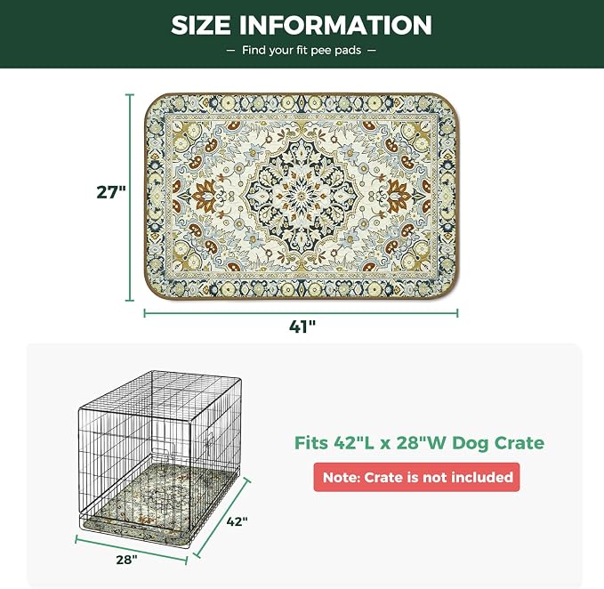 FXW Washable Pee Pads for Dogs, Puppy Pads with Super Absorbent, Specifically Designed for 42inch Cages, 27" x 41" Rectangle, Boho Beige, 2 Packs