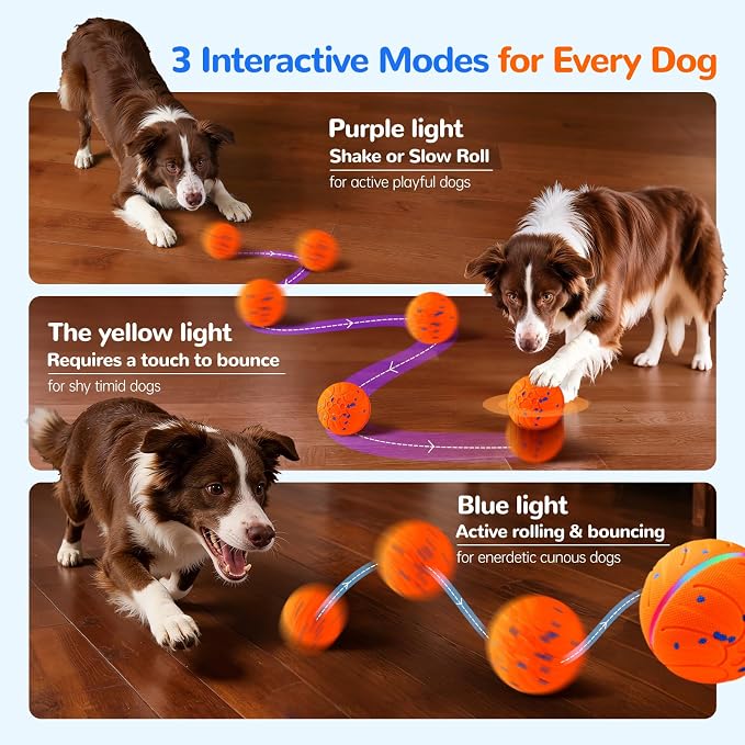 Smart Interactive Dog Toys Automatic Moving Dog Ball, Orange | ETPU New Material, Motion Activated Rolling & Rotating, For Medium & Large Dogs, Enrichment & Stimulation