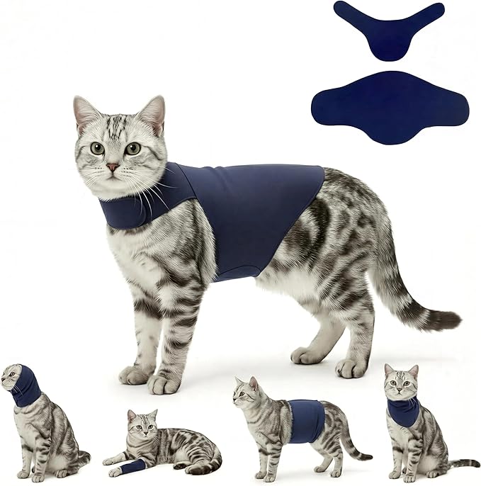 DAJIDALI® Dog & Cat Anxiety Vest & Spay Recovery Suit – Silent Adjustable Calming Wrap for Surgery & Thunderstorms – 2-Piece Cone & Recovery Onesie Alternative