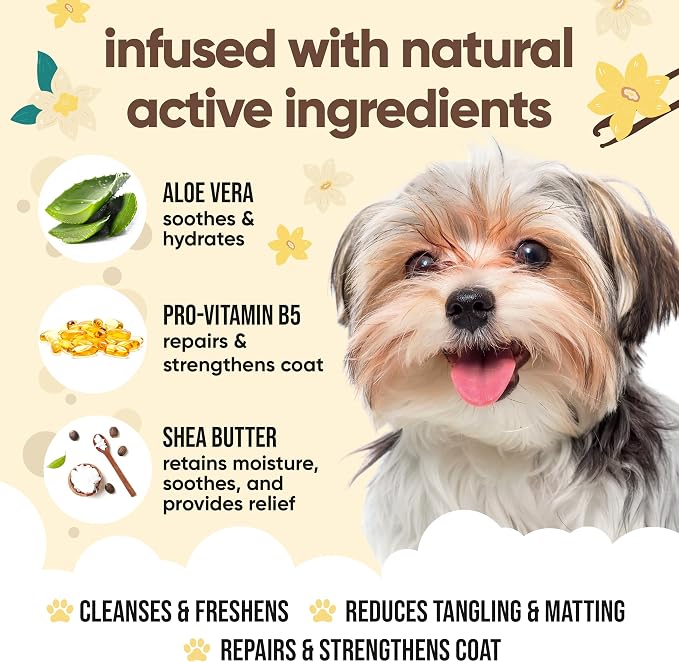 Buddycare Vanilla & Shea Butter Dog Shampoo - (33.8oz) Itch Relief & Dog Shampoo Sensitive Skin Care, Dog Shampoo and Conditioner, Premium Dog Grooming Supplies for All Breeds