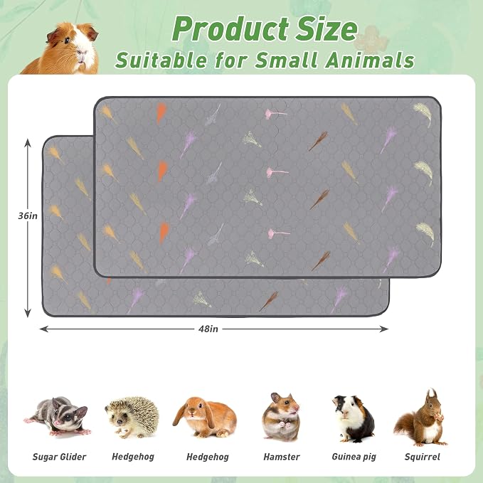 2Pcs Guinea Pig Cage Liners,Guinea Pig Fleece Cage Liners36''X48'' Super Absorbent Washable Pee Pads Reusable for Rabbit Hamster Chinchilla