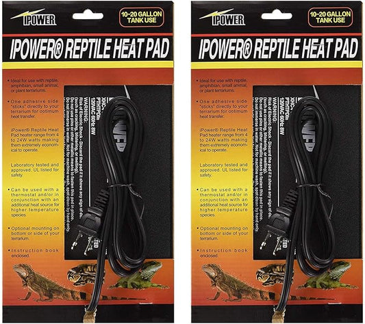 iPower 6x8 Inch Reptile Heat Pad Under Tank Heater, Energy-Efficient & Waterproof Design Terrarium Warmer Mat for Turtles, Lizards, Snakes, 2 Pack