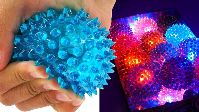 JA-RU Light Up Spiky Balls for Kids (24 Pack) – Light Up Bouncy Balls, Spiky Fidget Toys for Stress Relief, Sensory Bin Filler, Bulk Party Favors, & Classroom Prizes. 695-24p