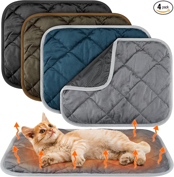 4 Pack Self Heating Cat Pad Self Warming Dog Mat Reflects Body Heat Extra Warm Thermal Pet Pad Washable Dog Cat Bed Crate Bed Mat Blanket(Mixing Colors,16 x 20 Inch)
