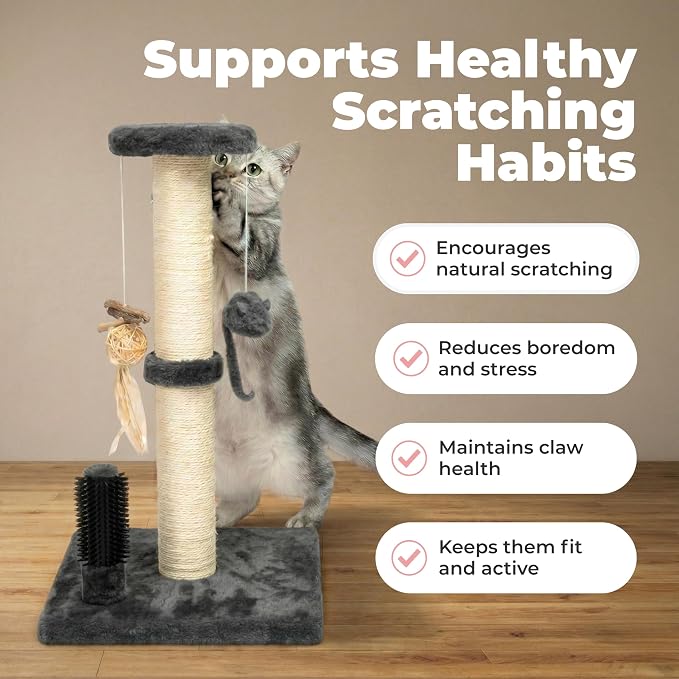 Best Pet Supplies Catify Cat Scratcher, Fun Interactive Scratchers, Posts, Poles, Claw Safe, Furniture Saver Indoor Play Support Natural Cat Behaviors Heavy Duty - Gray Scratching Post - H: 25"
