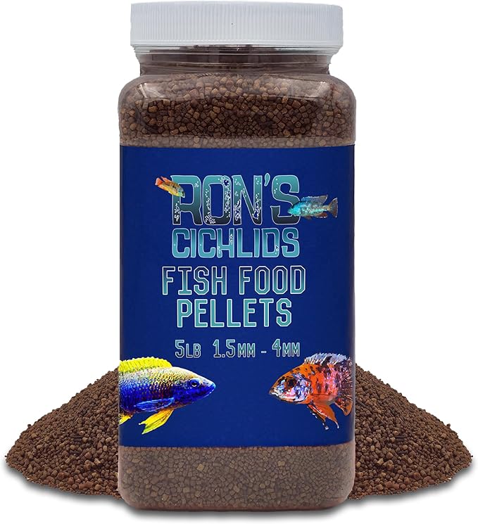 RON'S CICHLIDS African Cichlid Fish Food, Premium Tropical Fish Food Pellets with Protein, Veggies & Fruits for Healthier, Brighter & Bigger Tropical Fish & Cleaner Tanks, Big Boy Blend, 5 LB